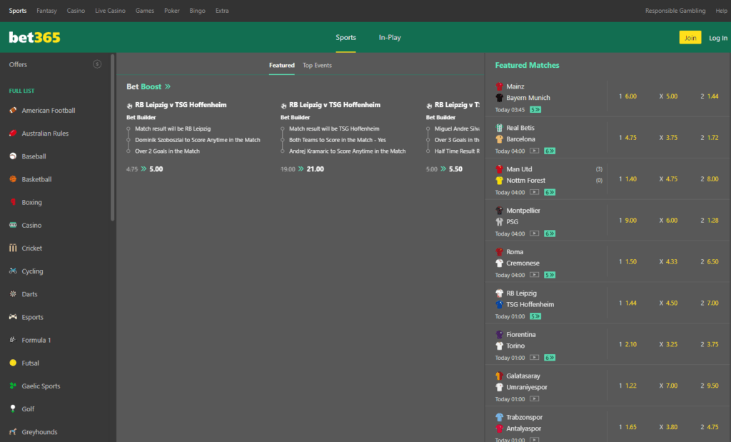bet365-Site Interface